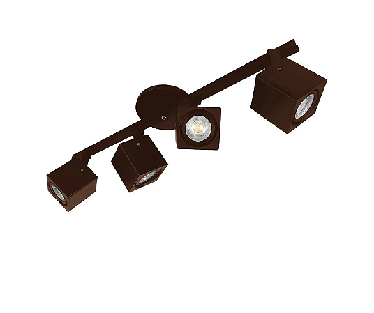 Trilho com Quatro Spots Quadrados para Dicroica 55cm Marrom GSG SP119