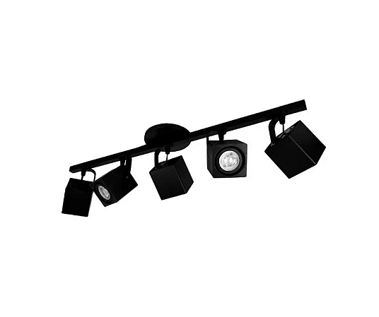 Trilho com Cinco Spots Quadrados para Dicroica 65cm Preto GSG SP120