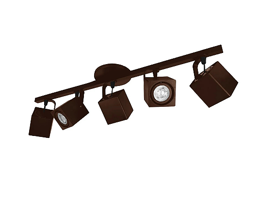 Trilho com Cinco Spots Quadrados para Dicroica 65cm Marrom GSG SP122