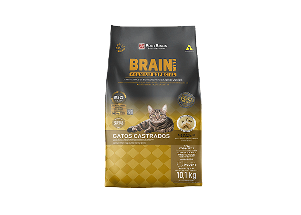 Ração Brain Plus Gatos Castrados 10,1 Kg Sabor Frango e Salmão