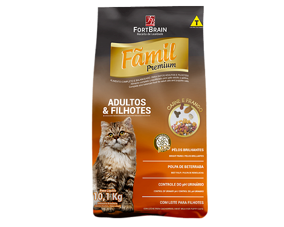 Fãmil Gatos Adultos e Filhotes 10,1 KG Sabor Carne e Frango