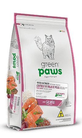 Green Paws Gatos Castrado Controle de Bolas de Pelo 10,1Kg Sabor Salmão