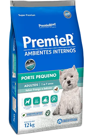 PremieR Ambientes Internos Cães Adultos Porte Pequeno 12Kg Sabor Frango e Salmão