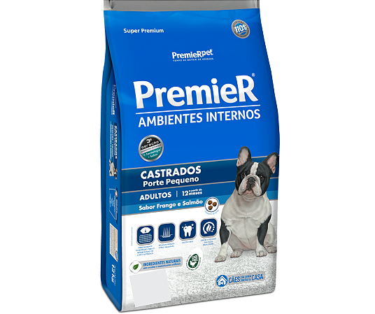PremieR Ambientes Internos Cães Adultos Porte Pequeno Castrados 2,5Kg Sabor Frango e Salmão