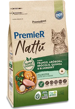 PremieR Nattu Gatos Filhotes 1,5Kg Sabor Frango, Abóbora, Brócolis, Quinoa e Blueberry