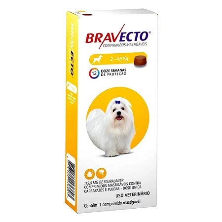 Antipulgas e Carrapatos Bravecto 2 a 4,5kg Para Cães