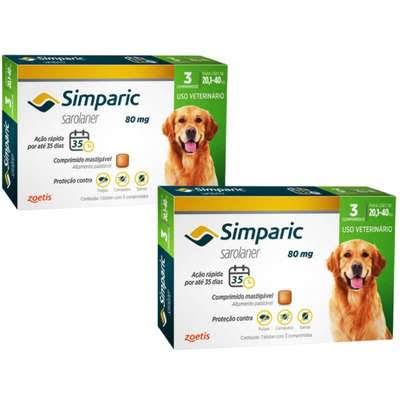 Antipulgas Simparic 80mg para cães de 20,1 a 40kg Embalagem com 3 comprimidos