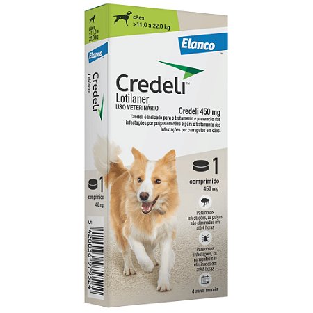 Antipulgas e Carrapatos Credeli 450mg Para cães de 11 a 22kg Embalagem com 3 comprimidos