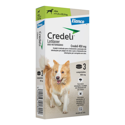 Antipulgas e Carrapatos Credeli 450mg Para cães de 11 a 22kg Embalagem com 3 comprimidos