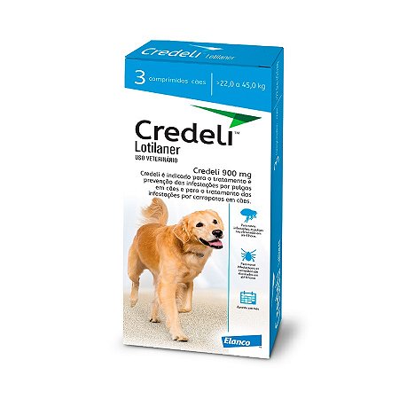 Antipulgas e Carrapatos Credeli 900mg Para cães de 22 a 45kg Embalagem com 3 comprimidos