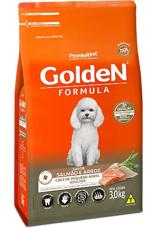 Golden Cães Adultos Porte Pequeno 15Kg Sabor Salmão e Arroz