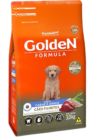 Golden Cães Filhotes 15Kg Sabor Carne e Arroz
