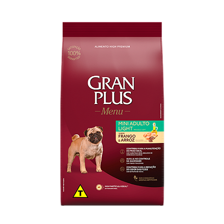 Gran Plus Light Cães Adultos Porte Pequeno 10,1Kg Sabor Frango e Arroz