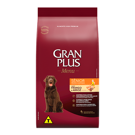 Gran Plus Menu Cães Sênior Porte Médio e Grande 15Kg Sabor Frango e Arroz