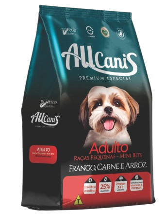 Ração AllCAnis Cães Adulto Raças Pequenas 3kg - Sabor Carne, Frango e Arroz
