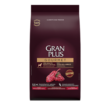 Gran Plus Gourmet Cães Adultos Porte Médio E Grande 15Kg Sabor Ovelha e Arroz