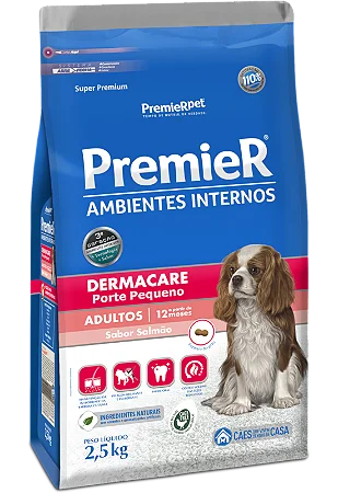 PremieR Ambientes Internos Cães Adultos Porte Pequeno Dermacare 10,1kg - Sabor Salmão