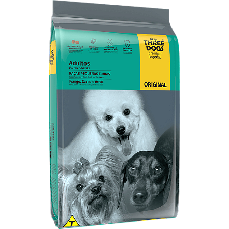 Three Dogs Cães Adultos Porte Pequeno 10,1Kg Sabor Frango, Carne e Arroz