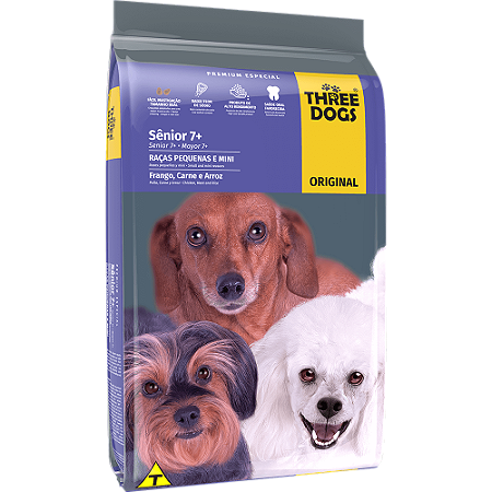 Three Dogs Cães Sênior Porte Pequeno 15Kg Sabor Frango, Carne e Arroz