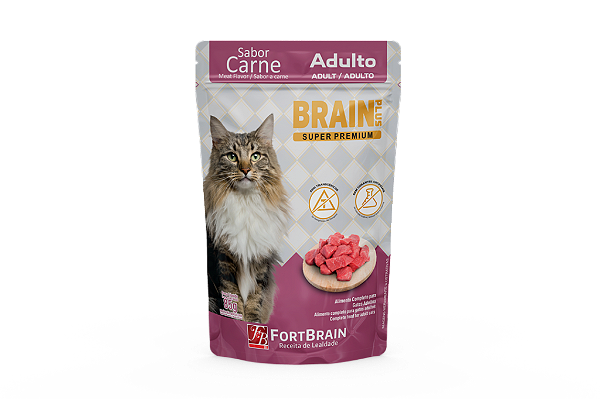 Sachê para Gatos Adultos Brain Plus Super Premium 85g - Sabor Carne