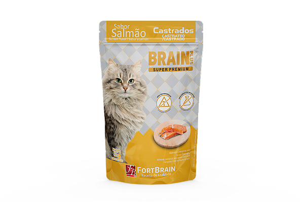 Sachê para Gatos Castrados Brain Plus Super Premium 85g - Sabor Salmão
