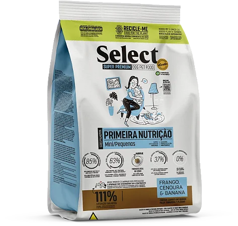 Ração Select By Monello Primeira Nutrição Cães Filhotes Raças Pequenas e Mini 2Kg Sabor Frango, Cenoura e Banana