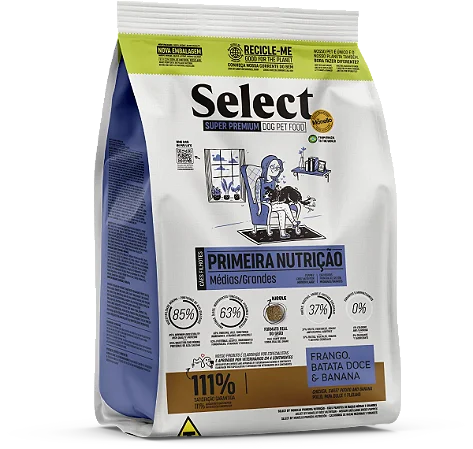 Ração Select By Monello Primeira Nutrição Cães Filhotes Médias e Grande 2Kg Sabor Frango, Batata Doce e Banana
