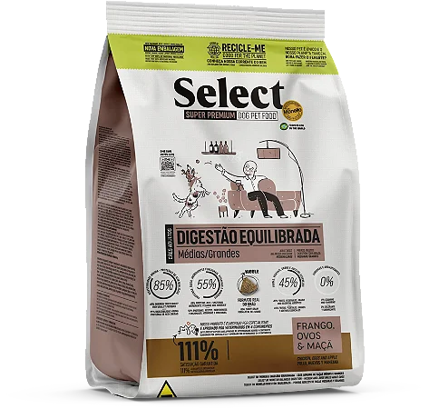 Select Super Premium Digestão Equilibrada Cães Médios e Grandes 15kg - Sabor frango, ovos e maçã