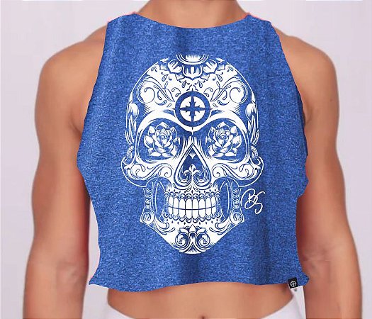 CROPPED MEXICAN SKULL - azul