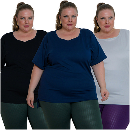 Kit 3 Camiseta Babylook Dry Fit Feminina Plus Size CORES SORTIDAS ALEATORIAS