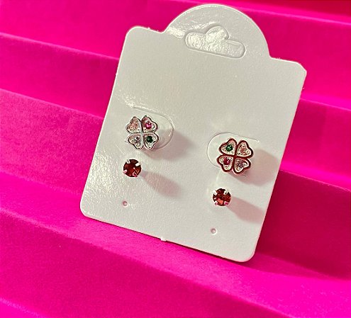 Duo brincos trevinhos colorido