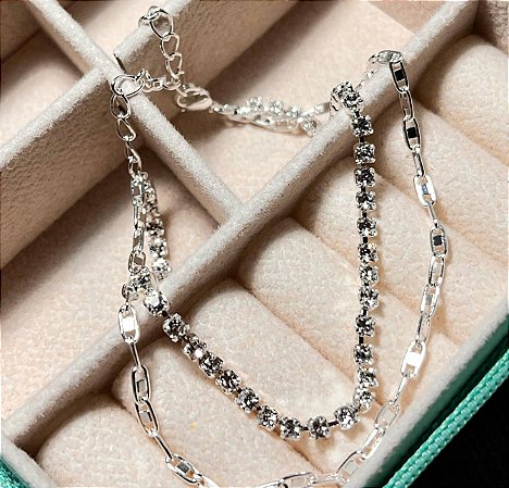 Pulseira dupla correntinha + strass