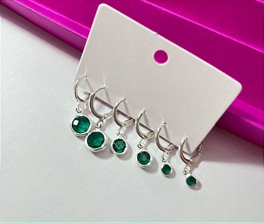 Trio argolinha pedrinha esmeralda