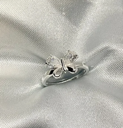 Anel borboleta cristal banhado a prata