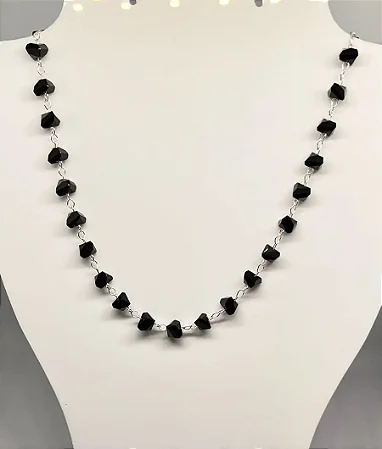 Choker cristais preto banhado a prata
