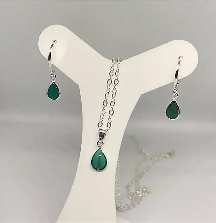 Conjunto gota turquesa banhado a prata
