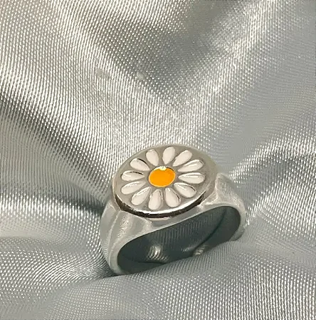 Anel regulável margarida banhado a prata