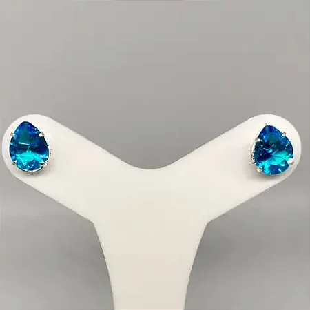 Brinco gota zircônia azul