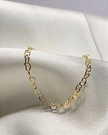 Pulseira elo corações banhada a ouro