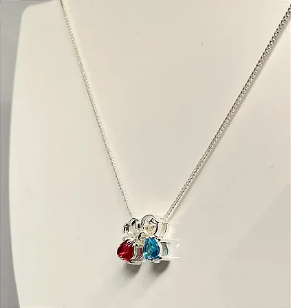 Colar casal pedrinha colorida banhada a prata