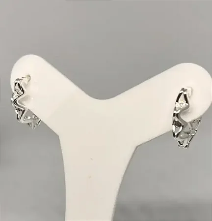 Argola zig zag detalhe cristal banhado a prata