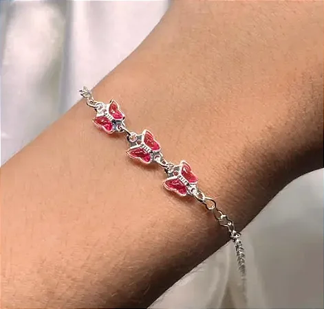 Pulseira mini borboletas rosa claro