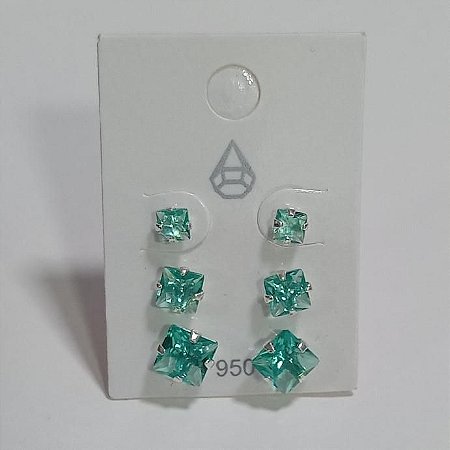 Trio Zircônia Quadrada Verde Água