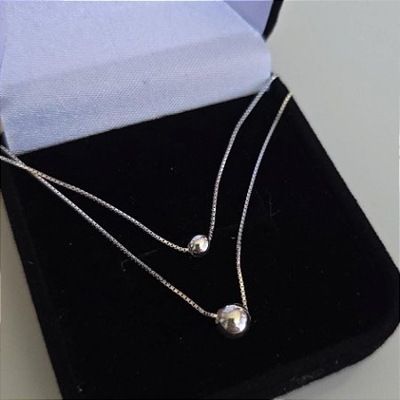 Colar Duplo 40cm/45cm Bolinhas 4mm/5mm