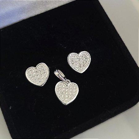 Conjunto Coração Cravejado 9mm
