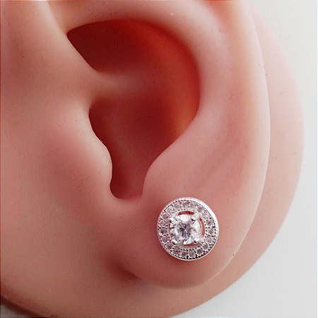 Brinco Redondo Zircônia Borda Cravejada