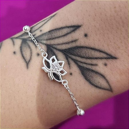 Pulseira Flor De Lotus Centro Cravejado
