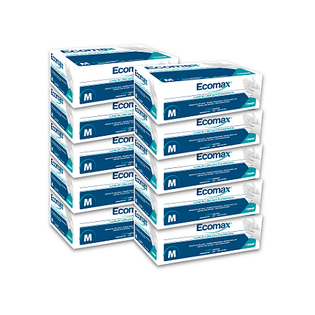 10 CARTUCHOS DE LUVAS DE LÁTEX PARA PROCEDIMENTO TAMANHO M - ECOMAX - 100 UNIDADES