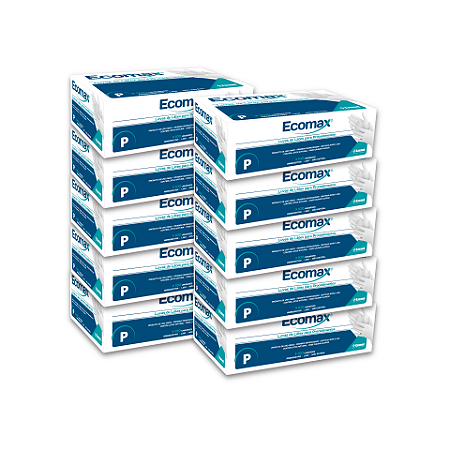 10 CARTUCHOS DE LUVAS DE LÁTEX PARA PROCEDIMENTO TAMANHO P - ECOMAX - 100 UNIDADES