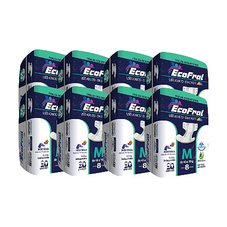 KIT 08 FRALDAS GERIÁTRICAS ECOFRAL - TAMANHO M - USO ADULTO - 8 UNIDADES